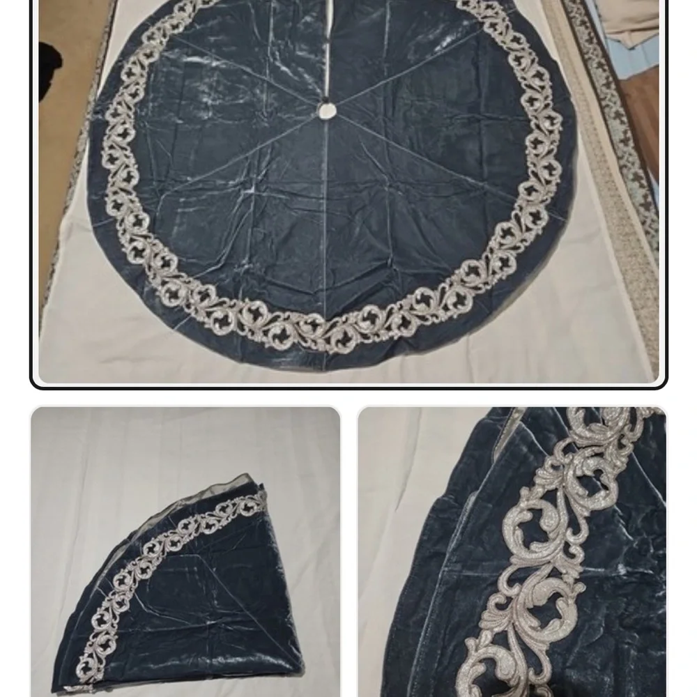 French Blue Velvet Tree Skirt 60" - - Picture 1 of 5